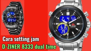 Cara mengatur jam tangan DZINER 8333 dual time [upl. by Thirzia48]