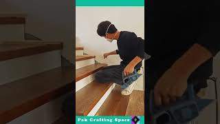 The Process Of Installing Skirting Boards On Wooden Stairs [upl. by Llerroj]