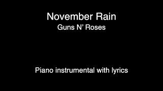 November Rain  Guns N’ Roses Piano KARAOKE [upl. by Ahsirkal]