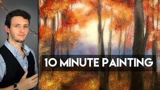 Painting and Autumn Forest Pathway with Fall Leaves and Acrylics in 10 Minutes [upl. by Attenov]