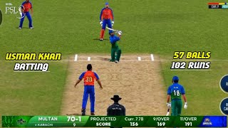 WHAT A INNING BY USMAN KHAN 57 BALLS 102 RUNS IN PSL  MULTAN SULTAN VS KARACHI KINGS [upl. by Gnok]