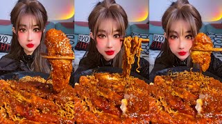 ASMR MUKBANG NOODLES WITH CHICKEN  EATING FIRE NOODLES SPICY FOOD CHALLENGE [upl. by Toddy871]