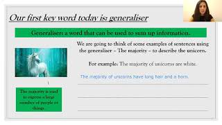 Year 3  English  Generalisers and adverbials  Tuesday 7th April [upl. by Airdnazxela440]