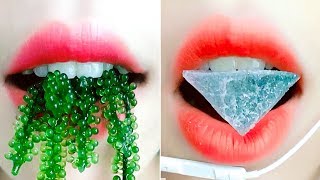 Eating Show ASMR  RAW Sea Grapes Jelly Sugar Candy Salmon Caviar Lime Fruit Eating  Chewing [upl. by Jeana]