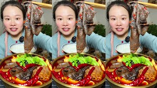 Delicious Chinese Food Eating Spicy Hot Pot Malatang Mukbang Fried Pork With Vegetable food asmr [upl. by Rhee374]