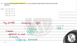 The order of screening effect of electrons of \ s p d \ and \ f \ orbitals of a given shel [upl. by Weitman]