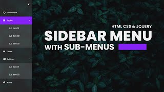 Sidebar Menu  With SubMenus  Using HTML CSS amp JQuery [upl. by Alister]