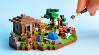 Making Minecraft Bee Farm Village Miniature  clay ASMR [upl. by Aurlie]