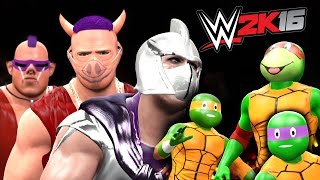 WWE 2K16  TEENAGE MUTANT NINJA TURTLES VS SHREDDER BEBOP AND ROCKSTEADY TMNT [upl. by Torto]