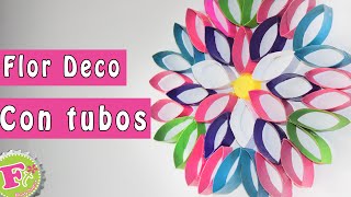 DIY Flor DECO de tubos de papel decora tu recamara [upl. by Ellehcor]