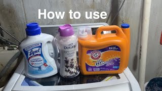 How to use OxiClean Stain Fighter Lysol Laundry Sanitizer amp Downy Light [upl. by Sherri]