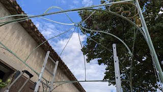 IRL DIY Running the final support wires on the gazebo 22624 [upl. by Kimbell]