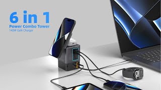 Now on Kickstarter 6 In 1 Power Combo Tower 140W Gan Charger [upl. by Ahsirhcal389]