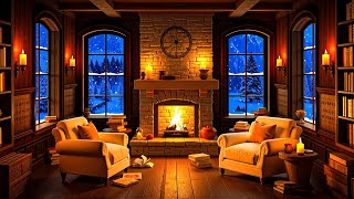 Christmas Eve in the Library 🎄 Relaxing Jazz Music Crackling Fireplace and Snowfall Ambience [upl. by Ludlow]