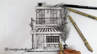 Pen amp Ink Urban Sketching Series  An Old Shop  Draw with me [upl. by Acinet]