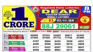 NAGALAND Lottery SAMBAD DEAR EVENING 8PM RESULT TODAY 03112024 STATE DEAR LOTTER [upl. by Shelden]