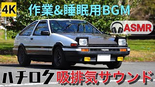 ［AE86 4K ASMR］ハチロク吸排気サウンド〜作業amp睡眠用BGM [upl. by Eeruhs317]