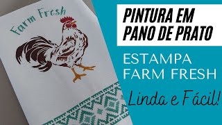 PINTURA EM PANO DE PRATO SUPER FÁCIL ESTAMPARIA FARM FRESH pinturaemtecido estampariastencil [upl. by Izy]