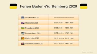 Ferien Baden Württemberg 2020 [upl. by Clarey]