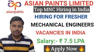 High Salary Mechanical Jobs in Asian paints I Fresher Jobs I Mechanical Jobs I Engineering Jobs 2024 [upl. by Silbahc]