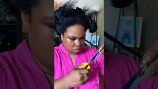 DIY split end dusting on natural blown out hair naturalhairblogger curlyhair healthyhaircare [upl. by Aikenahs]