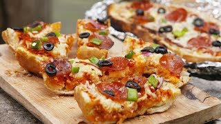 Grilled Pizza Bread  Delish [upl. by Blackmun]