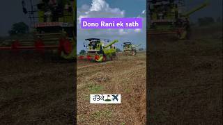 Dono gadi ek sath wmk shorts combine harvester tractor trending combinemachine [upl. by Keith]