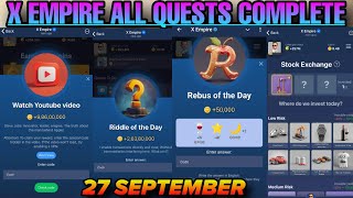 27 September All Quests Code X Empire  Youtube Video Code  Rebus Of The Day  Investment Fund Card [upl. by Cordy]