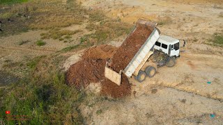 Awesome Dozer New Development Construction Work New Road Build Foundation Cross The Lake [upl. by Lamhaj]