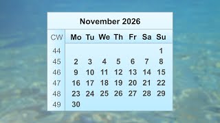 November 2026 Calendar [upl. by Cori928]