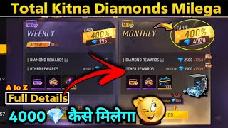 Monthly Membership Mein Total 4000 Diamond 💎 Milta Hai  Monthly Membership Free Fire Full Details✅ [upl. by Landre]