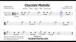 Chocolate Molinillo Partitura de Trombón Chelo Fagot Bombardino Tuba Clave de Fa [upl. by Katherin]