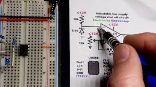 Adjustable low supply voltage shuts off load circuit using trimpot zener diode LM358 op amp [upl. by Haziza]