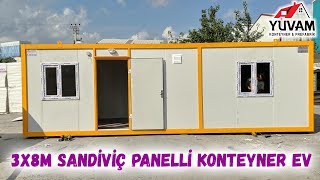 3x8m 2 Odalı WC Duş Mutfaklı Sandiviç Panelli Full Konteyner Ev İncelemesi [upl. by Arratoon754]