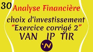 30Analyse financière choix dinvestissement exercice corrigé valeur actuelle nette VAN taux interne [upl. by Marden409]