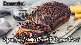 Veganes ErdnussbutterSchokoBananenbrot  MarmorBananenKuchen Rezept [upl. by Tivad129]