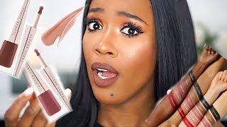 NEW FENTY BEAUTY STUNNA LIP PAINT UNCUFFED UNVEIL UNBUTTON on DARK SKIN [upl. by Melliw491]