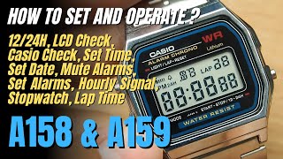 How to Set and Operate Casio A158W A159W Time Date Alarms Stopwatch LCD Check full tutorial [upl. by Yssac]