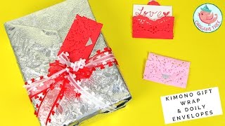 How to Wrap a Gift Kimono Style amp DIY Heart Doily Envelopes  Valentines Day [upl. by Elram]