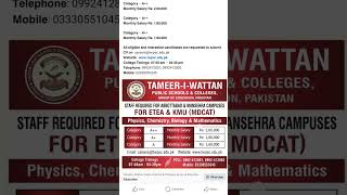 Tameeriwattan Public Schoolamp Colleges Jobs 2024 shortsfeed mansehra jobs abbottabad jobs [upl. by Eiramanna]