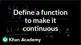 Defining a function at a point to make it continuous  Limits  Differential Calculus  Khan Academy [upl. by Eidnas44]