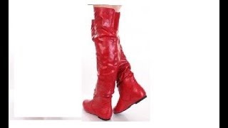 Womens red leather Thigh High Boots [upl. by Nalra403]