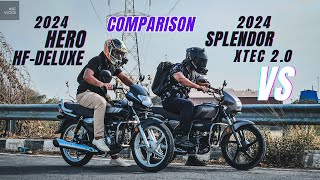 2024 Hero Splendor Plus Xtec20 Vs 2024 Hero HF Deluxe Full Detail Ride Comparison  Which is Best [upl. by Lorine243]