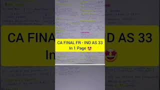 CA FINAL FR  IND AS 33 In 1 Page 🤩 FR INDAS 33 [upl. by Akimik5]