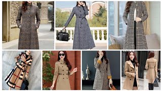 latest double breasted coatlapel slit pocket coatwrap belted coatplaid print woolen coat [upl. by Venditti780]