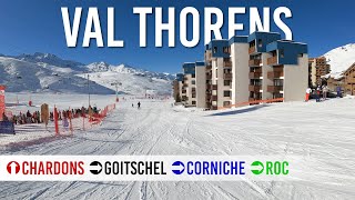 Skiing various pistes Chardons Goitschel Corniche and Roc in Val Thorens Les 3 Vallées [upl. by Hurlow]