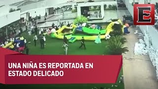 Ráfaga de viento ‘arrastra’ niños e inflables en SLP [upl. by Eibrab]