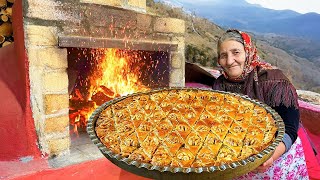 Baking Homemade Traditional Azerbaijani Baklava with Walnuts in the Village [upl. by Lenahs]