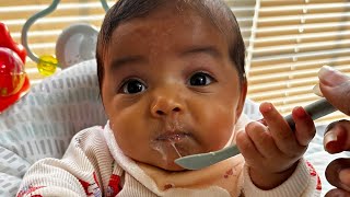 BABY SERAPHINA EATS FOOD FOR THE VERY FIRST TIME TOO CUTE [upl. by Llet]