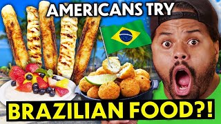 Americans Try Brazilian Food For The First Time Pão de Queijo Feijoada Beiju de Tapioca [upl. by Lekcim]